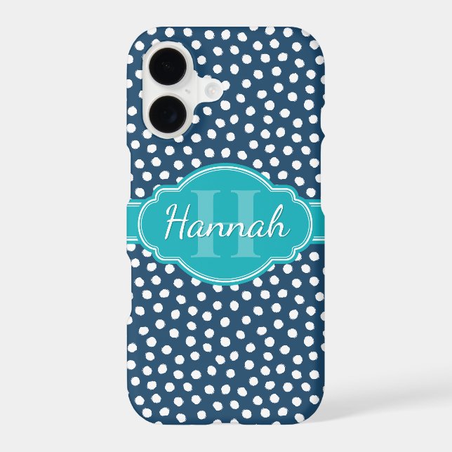 Navy White Dotted Pattern Teal Monogram (Back)