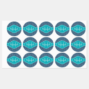 Navy White Dotted Pattern Teal Monogram