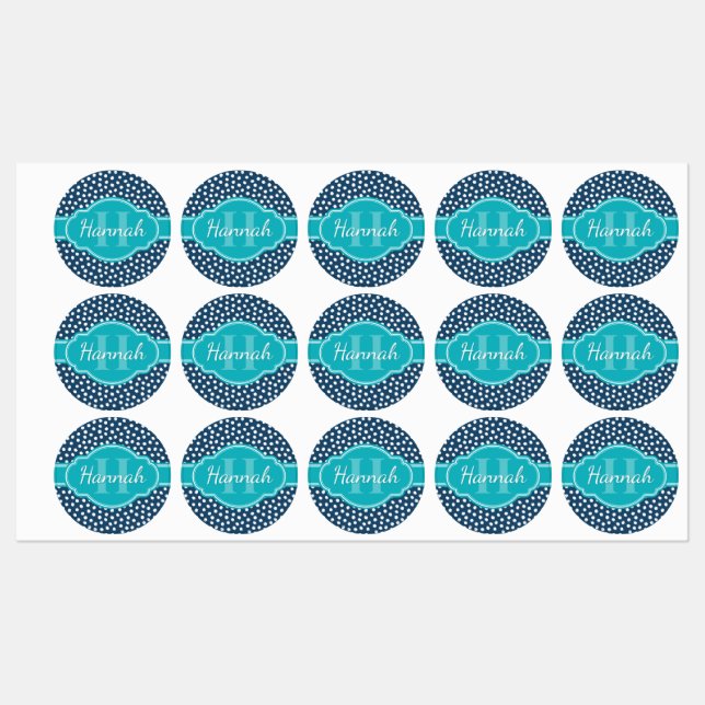 Navy White Dotted Pattern Teal Monogram (Sheet)