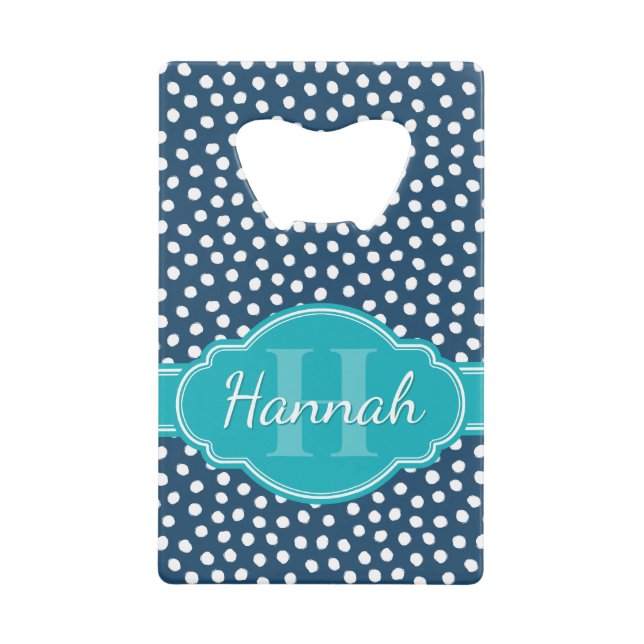 Navy White Dotted Pattern Teal Monogram (Front)