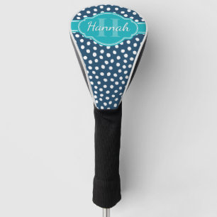 Navy White Dotted Pattern Teal Monogram Golf Head Cover