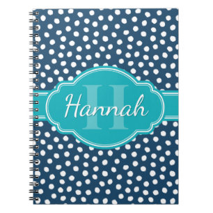 Navy White Dotted Pattern Teal Monogram Notebook