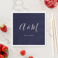Navy White Elegant Monogram Wedding