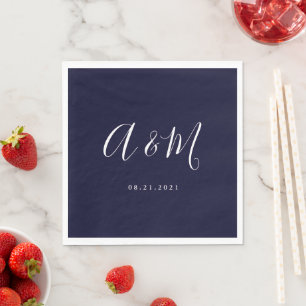 Navy White Elegant Monogram Wedding Napkin