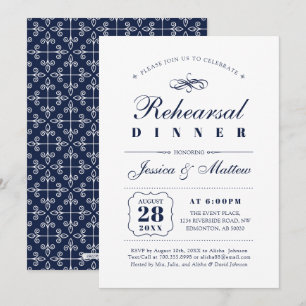 Navy & White   Elegant Wedding Rehearsal Dinner Invitation