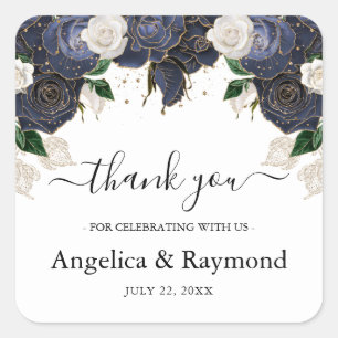 Navy & White Elegant Wedding Thank You Square Sticker