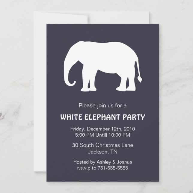 Navy White Elephant Holiday Party Invites (Front)