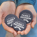 Navy & White Family Reunion 6 Cm Round Badge<br><div class="desc">Get some sweet swag for your family reunion. Custom buttons feature a dark midnight blue background with white text and banner. Personalise with your family name and reunion year.</div>