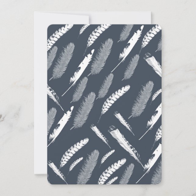 Navy White Feathers Baby Shower Invitation (Front)