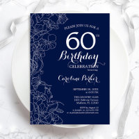 Navy White Floral 60th Birthday Party