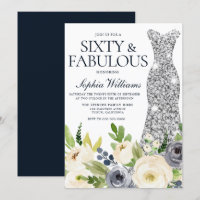 Navy & White Floral Diamond Dress 60th Birthday