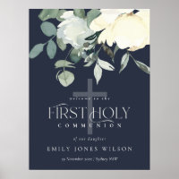 NAVY WHITE FLORAL FIRST HOLY COMMUNION WELCOME