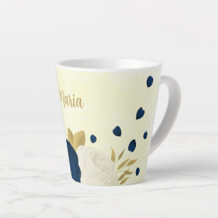 navy & white flowers gold botanical wedding latte mug