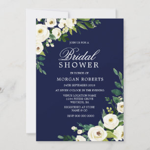 Navy & White Flowers Modern Bridal Shower Invite