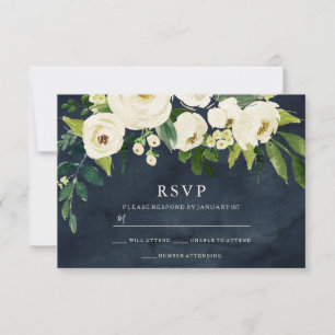 Navy & White Flowers Wedding Bridal RSVP Card