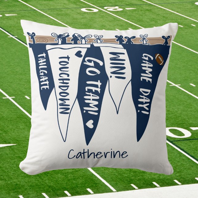 Navy White Game Day Pennant Tailgate Team Decor Cushion (Creator Uploaded)
