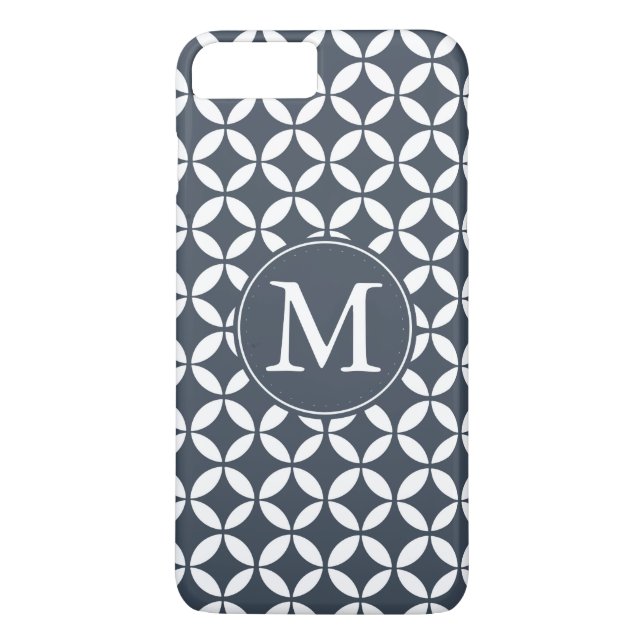 Navy White Geometric Circles Monogram Case-Mate iPhone Case (Back)