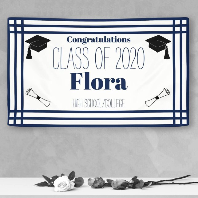 Navy White Geometric Graduation Party Banner (Creator Uploaded)