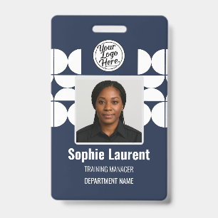 Navy White Geometric Half Circle Pattern Photo ID Badge