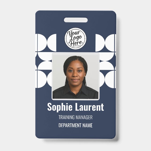 Navy White Geometric Half Circle Pattern Photo ID Badge (Front)