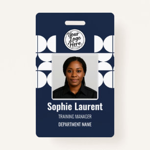 Navy White Geometric Half Circle Pattern Photo ID ID Badge