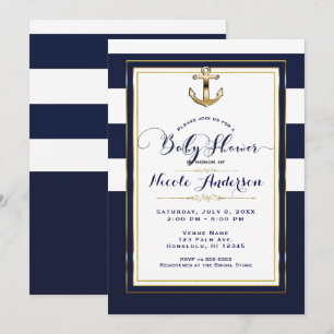 Navy White & Gold Anchor Nautical Baby Shower Invitation