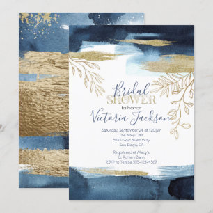 Navy White Gold Bridal Shower Invitation