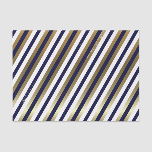 Navy, White, Gold Diagonal Stripe Tissue Paper (Front)