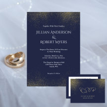 Navy, White & Gold Stardust Wedding Invitation