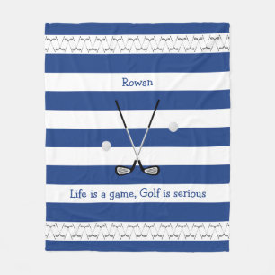Navy white golf clubs personalised fleece blanket