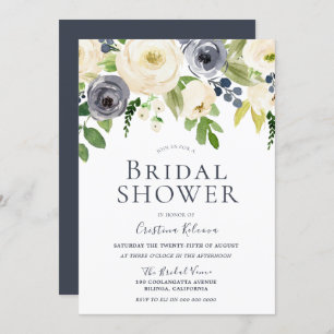 Navy & White Gorgeous Flowers Bridal Shower Invitation