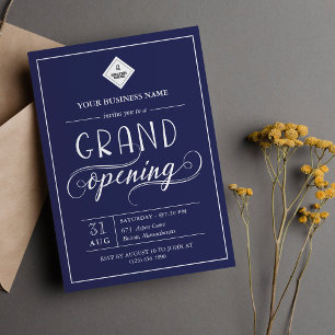 Navy & White Grand Opening Your Logo Invitation