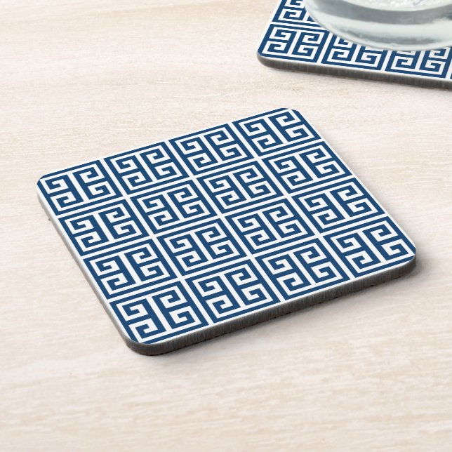 Navy & White Greek Key Coaster (Left Side)