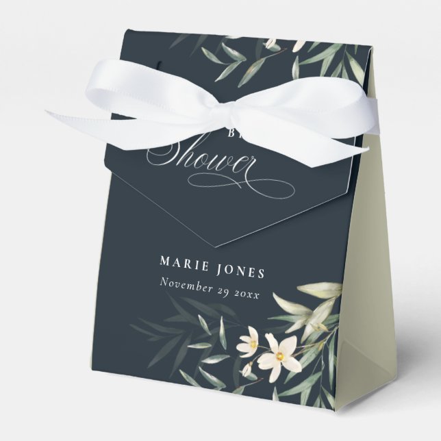 Navy White Greenery Floral Bunch Bridal Shower Favour Box (Front Side)