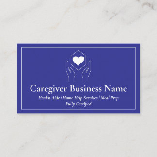 Navy White Hand Heart Minimal Caregiver Business Card
