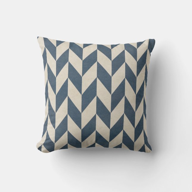 Navy & White Herringbone Classic Chevron Cushion (Front)