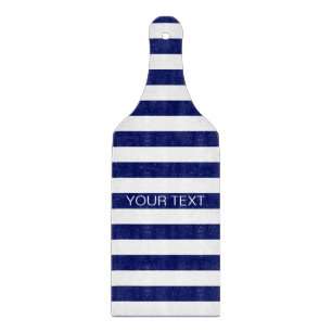 Navy White Horizontal Preppy Stripe Name Monogram Cutting Board