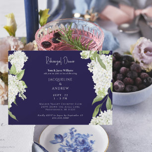 Navy White Hydrangeas Rehearsal Dinner Invitation