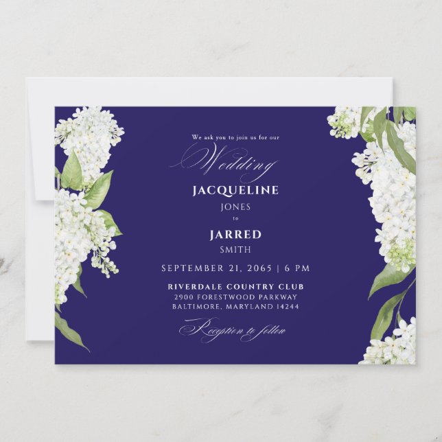 Navy & White Hydrangeas Wedding  Invitation (Front)