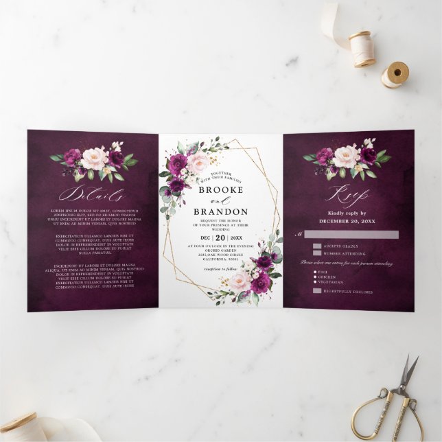 Navy White Ivory Geometric Tri-fold Wedding invite (Inside)