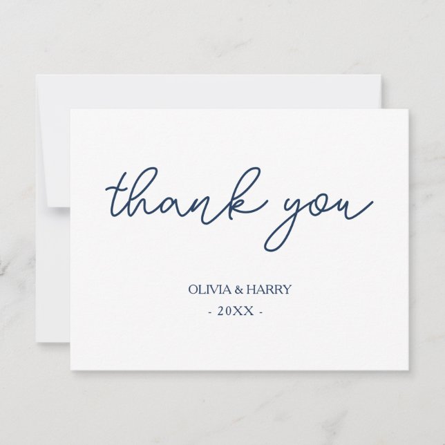 Navy White Lettered Wedding Thank You Card (Front)