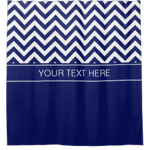 Navy White LG  Chevron CB Navy Name Monogram Shower Curtain