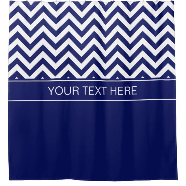 Navy White LG  Chevron CB Navy Name Monogram Shower Curtain (Front)