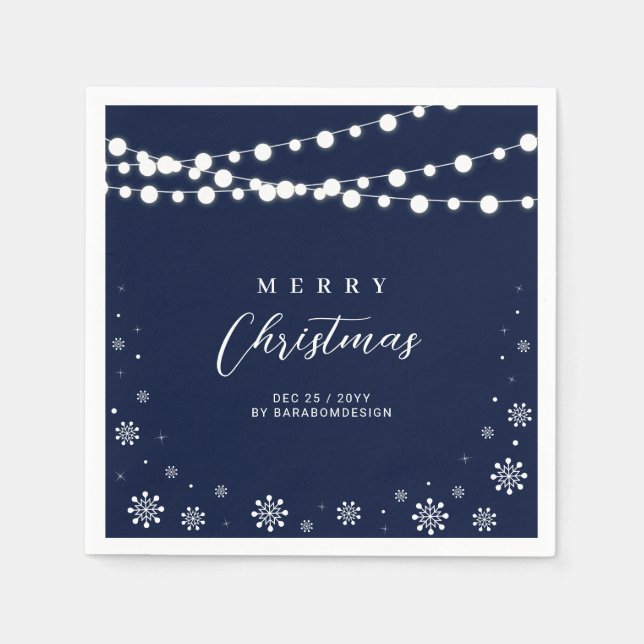 Navy & White Lights Merry Christmas Holiday Party Napkin (Front)