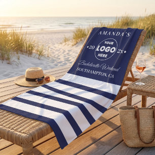 Navy White Minimalist Bachelorette Weekend Logo Beach Towel