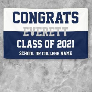 Navy & White Minimalist Graduation Party Banner