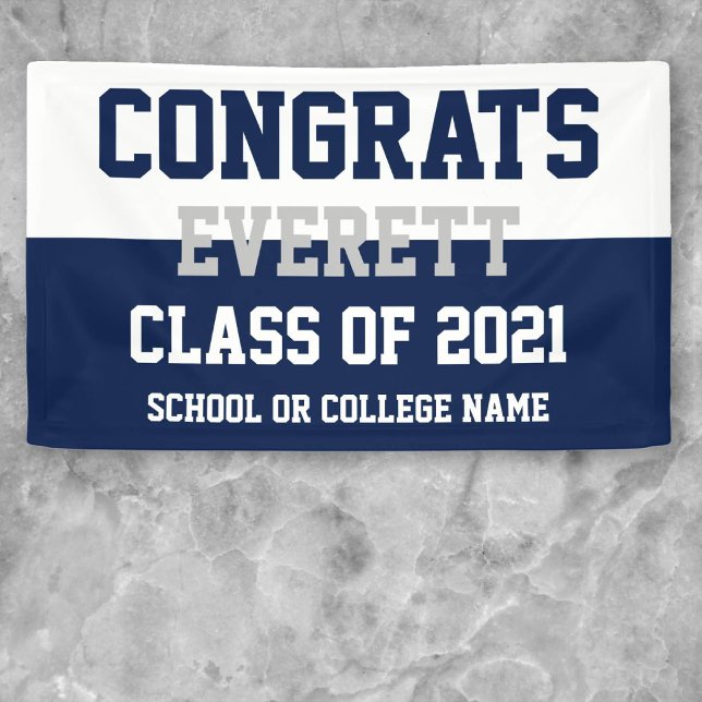 Navy & White Minimalist Graduation Party Banner (Creator Uploaded)