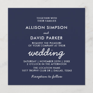 Navy White Modern Minimalist Wedding Invitation