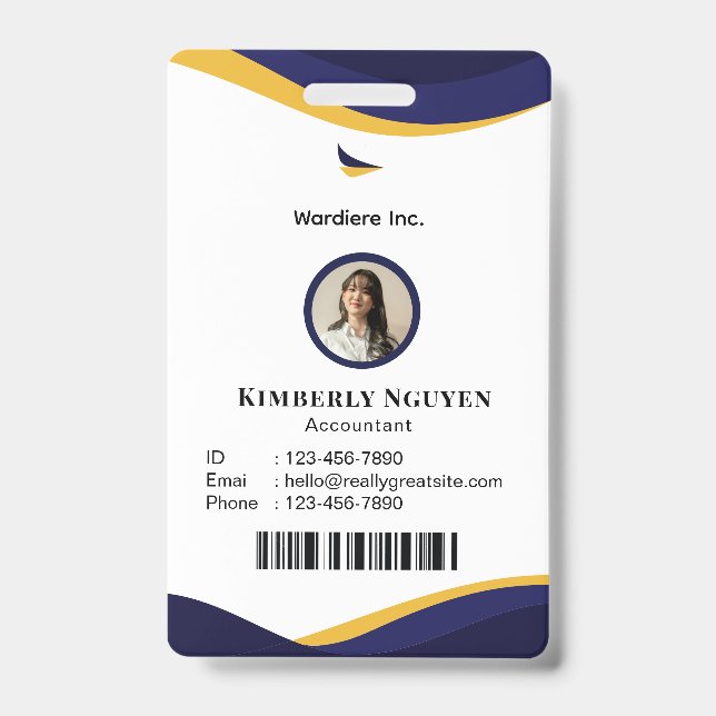 Navy & White Modern Personalised ID Card Badge (Front)