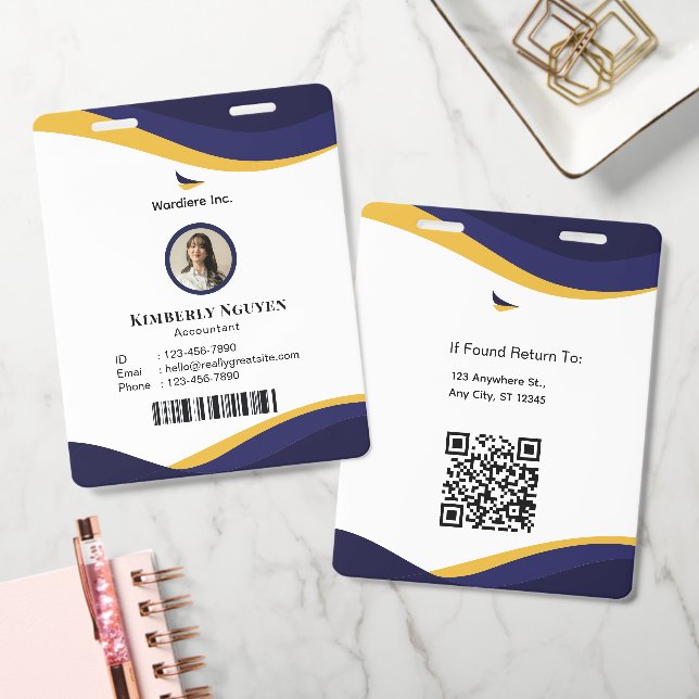 Navy & White Modern Personalised ID Card Badge (Office)
